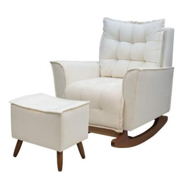 Imagem de Poltrona Amamentação De Balanço Helena + Puff Linho Quarto - Kasa Sofá