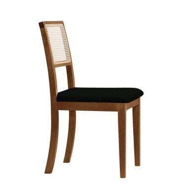 Imagem de Kit 2 Cadeiras De Jantar Madeira Maciça Encosto Telinha Palha Estofada Veludo Preto Rubi Preto