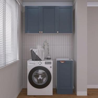 Imagem de Lavanderia Modulada 2 Peças sem Tampo 1 Armário Aéreo 3 Portas 1 Balcão Cabecasa Madeiramadeira