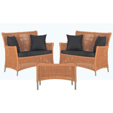 Imagem de 2 Sofás E Mesa Igapó Alumínio Fendi Corda Náutica E11 Trama Terra Cota