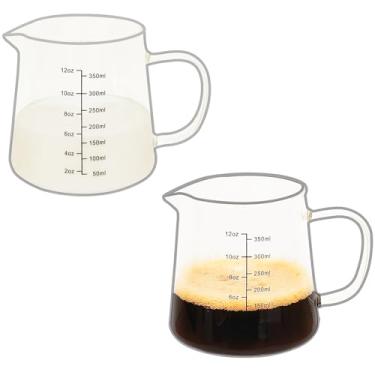 Imagem de TIWPAJS Pacote com 2 copos medidores de café expresso 12OZ, acessórios de espresso, copo Expresso Shots, copo medidor de vidro resistente ao calor, jarra de espuma de leite, copo para espumar, pode ir