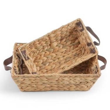 Imagem de Conjunto 2 Cesto Fibra Seagrass Natural Alça em Couro Organização Decoracao Mesa Servir