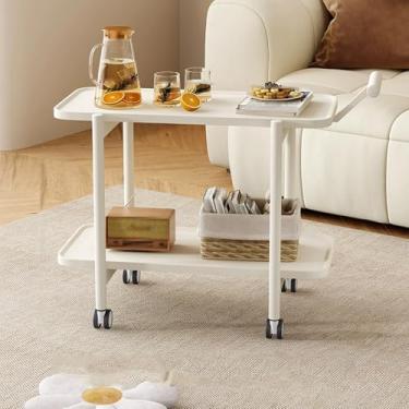 Imagem de Bandeja de mesa de mesa ajustável portátil para laptop, armazenamento duplo, mesa sobre a cama com rodas branca com apoios de braços, 59,9 cm P x 30 cm L x 55,88 cm A (Natural)