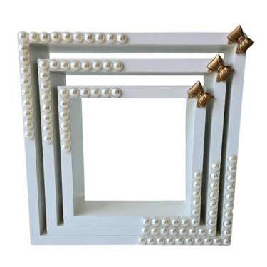 Imagem de Kit Nichos Branco e com Pérolas Decorativos Quarto Bebe C/ 3 Pequeno, Médio e Grande (Nicho Branco com pérolas)