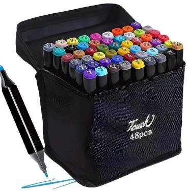 Imagem de Caneta Canetinha Permanente Ponta Dupla 48 Cores Bolsa Com Alça Pintura Desenho