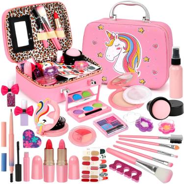 Imagem de Kit de maquiagem Flybay Kids para meninas de 4 a 8 anos com estojo de cosméticos