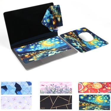 Imagem de Tscuite Conjunto de mouse pad 3 em 1 para viagem, multifuncional, proteção de teclado, pano de óculos de limpeza de tela (noite)