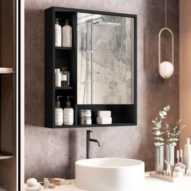 Imagem de Armario espelheira com porta para banheiro olimpia preto - JM MOVEIS