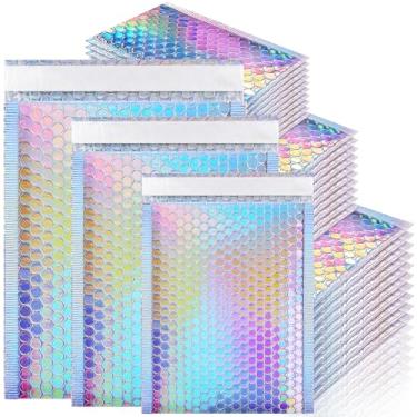 Imagem de MOUCHOT Bubble Mailers, pacote com 50 envelopes holográficos de bolhas com 3 tamanhos, à prova d'água, autovedante, glamour, sacos de envio para correspondência, embalagem, pequenas empresas
