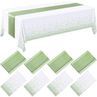 Imagem de Conjunto de toalhas de mesa Breling, pacote com 8 unidades de plástico branco/verde sálvia
