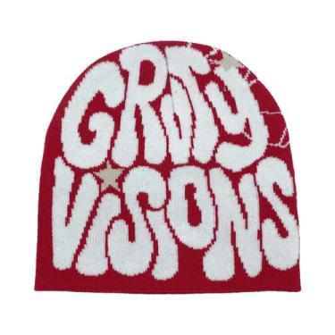 Imagem de Boné de Malha Hip Hop Unissex - Chapéu estilo Crânio, Vermelho branco