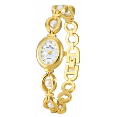 Imagem de MASTOP Relógio feminino vintage com mostrador oval pérola elegante relógio feminino delicado pulseira feminina à prova d'água analógico casual, Dourado, branco, Clássico