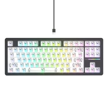 Imagem de GTSP Kit de teclado Barebones 75% personalizado com gaxeta, teclado mecânico para jogos TKL silencioso, em branco, PCB, interruptor de 3 pinos/5 pinos com RGB virado para o sul para Win/Mac (kit M87 -