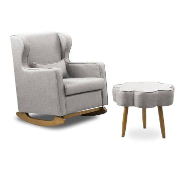 Imagem de Poltrona de Amamentação Base Balanço e Puff Flower Linho E03 - D`Rossi