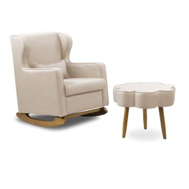 Imagem de Poltrona de Amamentação Base Balanço e Puff Flower Linho E03 - D`Rossi