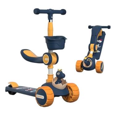 Imagem de Patinete Infantil 3 Rodas Dinossauro com Banco Removível, Luzes LED nas Rodas e Base, Música Integrada, Altura Ajustável até 75 cm, Suporta até 50 kg, Certificado INMETRO
