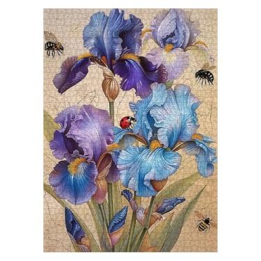 Imagem de Beautiful Iris Flower Puzzles for Adults 1000 Pieces Spring Nature, Vintage Plant Art Jigsaw Puzzles, Bee Ladybug Floral Landscape Aesthetic Puzzle
