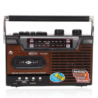 Imagem de Leitor de cassete retrô, retrô com leitor de cassete, rádio AM/FM, alto-falante e fone de ouvido, gravador de fita vintage, suporte para cartão de armazenamento e USB (EUA)
