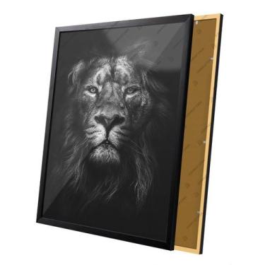 Imagem de Quadro Leão Preto e Branco Rosto Imponente Moldura e Vidro - Complet C