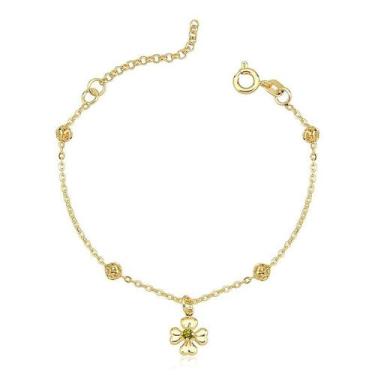 Imagem de Pulseira Infantil Bolinhas com Trevo Folheada a Ouro 18k - Maise Joias