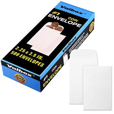 Imagem de ValBox Envelopes de moedas #1 500 peças/caixa 5,25 x 8,5 envelope de peças pequenas com aba gomada para uso doméstico, jardim ou escritório, envelopes brancos de sementes kraft
