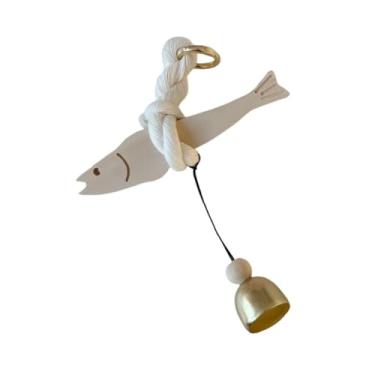 Imagem de Generic Enfeite de porta de madeira com peixe, decorativo, feito à mão, pingente de porta de madeira, corda de algodão para decoração de casa, banheiro, S with Bell