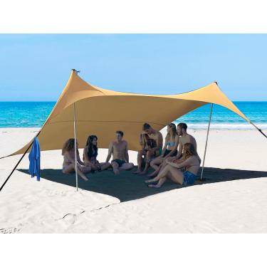 Imagem de Bestset Tenda De Praia 10X10 Pés Upf50+, Abrigo Solar, Cobertura Sombra Pop-Up Estável E À Prova Vento Para Camping, Pesca, Diversão No Quintal Ou Piqueniques, 2 Postes