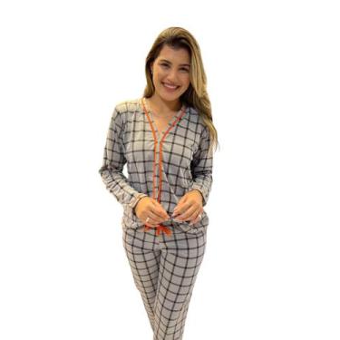Imagem de Pijama Feminino Aberto Com Botões Estampado Roupa de Dormir Inverno Ma