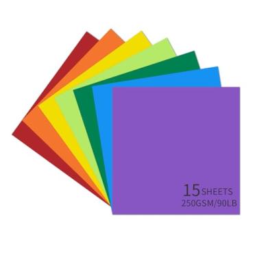 Imagem de 15 folhas de cartolina colorida de 30,5 x 30,5 cm, 250 g/m2/40,8 kg, cartolina grossa e lisa, perfeita para fazer cartões, álbuns de recortes e artesanato (multicolorido)