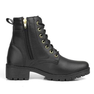 Imagem de Coturno Feminino Bota Feminina Tratorada Preta Zíper Cano Curto Moda B