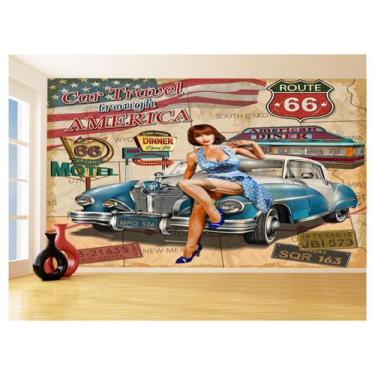 Imagem de Papel De Parede 3D Carro Antigo Hot Rod Pin Up 3,5M Cxr93 - Você Decor