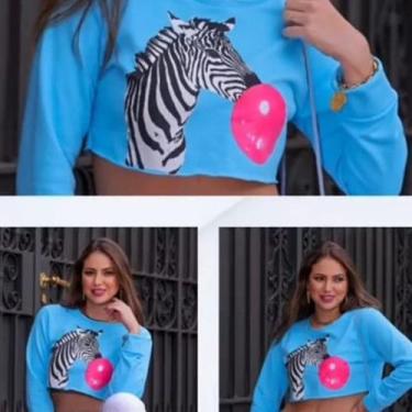 Imagem de Blusa cropped feminino moletom zebra babaloo manga longa - Filó Modas,