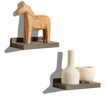 Imagem de Freezing point Pequena prateleira flutuante para parede conjunto de 2 mini prateleiras de parede de madeira natural de 20,32 cm decoração de plantas colecionáveis montadas na cozinha, banheiro, quarto, canto, armazenamento decorativo, pequeno suporte para café