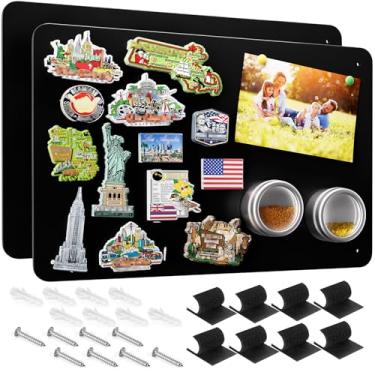 Imagem de MaxGear Quadro magnético de metal 44,5 cm x 29 cm, pacote com 2 quadros de avisos de ímã preto para parede, geladeira, quadro magnético, notas, fotos e muito mais - inclui fita de bloqueio duplo e