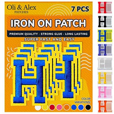 Imagem de Oli and Alex Iron On Letters 6 cm - 7 peças de adesivos azuis H Letras para roupas - Super cola - Sem necessidade de costura - Alfabeto bordado futebol time escola universidade - azul em amarelo, H