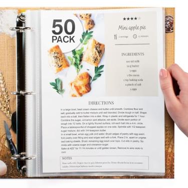 Imagem de Protetores de folha de receitas 21,5 x 28 cm para fichário de receitas (50 mangas) capas de plástico com carregamento superior, protetores de folha transparente para fichário de 3 anéis, refil conveniente para receitas (pacote com 50, 21 x 28 cm - 1 bolso)