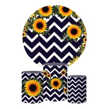 Imagem de Trio Capa Cilindro + Painel Redondo Preto Girassol 1,50m - DECORANDO E