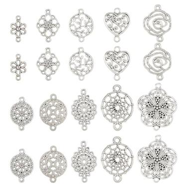 Imagem de Spritewelry 60 peças de pingentes de conector de filigrana estilo tibetano antigo prata elos de flores coração gota redonda pingentes vintage para brincos de dia dos namorados colar pulseira