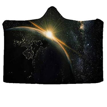 Imagem de Capa com capuz Galaxy Wearable, vista do nascer do sol do planeta Terra do espaço com estrelas na Via Láctea, estampa artística do espaço sideral, cobertor vestível para sofá, bebê, crianças, homens,