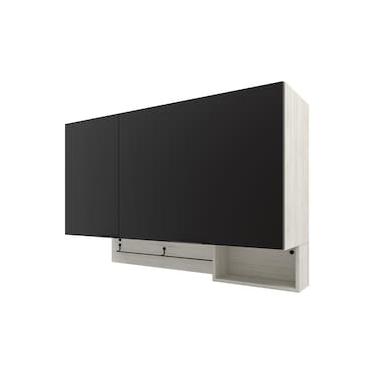 Imagem de Armário Aéreo Bartira Rubi com 2 Portas, 2 Prateleiras e 120cm de Largura - Freixo/Preto Poah