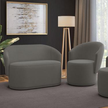 Imagem de Sofá Namoradeira e Poltrona Orgânica para Sala Malu Suede M11 - D`Rossi