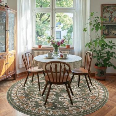 Imagem de jinchan Tapete redondo floral de 2,1 m, lavável, vintage, macio, antiderrapante, laranja, verde, 2,8 m, círculo, tapete com destaque para sala de estar, sala de jantar, quarto, escritório em casa