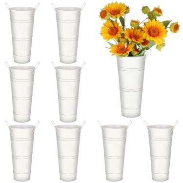 Imagem de Pacote com 8 vasos de metal galvanizado, baldes de flores de 22,5 cm, vasos de flores francesas, balde, decoração de metal para decoração de casa, festa de casamento, decoração de mesa de centro de