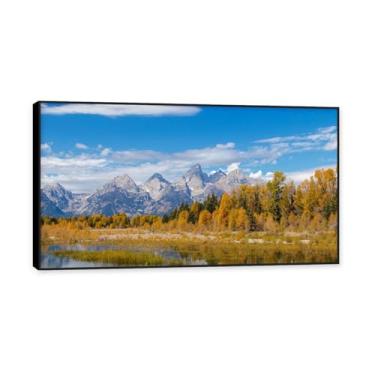 Imagem de NHLDZYH Moldura preta. Arte de parede de montanha, arte em tela de floresta, pintura de parede decorativa da natureza para sala de estar, quarto, escritório em casa. (nuvem branca floresta 14). 70 x