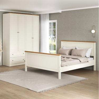 Imagem de Conjunto Cama Queen Guarda-roupa 4 Portas Ananda Cabecasa Madeiramadeira Off White/mel