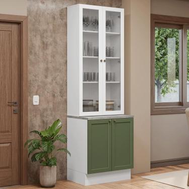 Imagem de Kit Balcão + Cristaleira 70 Cm Vik Madesa 02 Branco/verde/branco