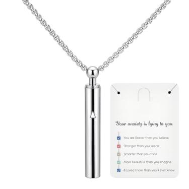 Imagem de ENFANTRY Colar de respiração Mindfulness Anxiety colar de respiração Teel inoxidável pingente de alívio de estresse meditação alívio de ansiedade presentes para mulheres e homens, Medium, Aço