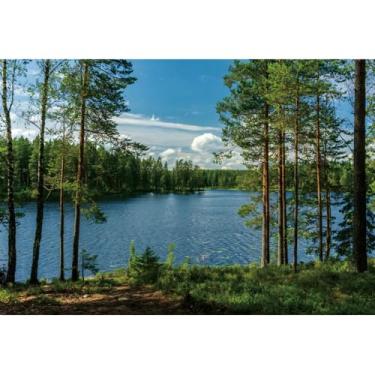 Imagem de DORCEV 1,5 x 0,9 m Forest Lake Photo Backdrop Park Lakeside Green Trees Natural Scenery Background Banner Primavera Verão Campo Outdoor Piquenique Camping Caminhada Decoração Crianças Adultos Retrato