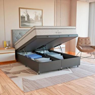 Imagem de Cama Box Baú Queen Bipartido Preto + Colchão Paris Branco - eShop casa