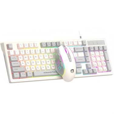 Imagem de Kit Teclado e Mouse com Fio Teclado Gamer Mouse Ergonomico com RGB Iluminado para Jogos Escritório Compatível com Windows Mac OS (CINZA)